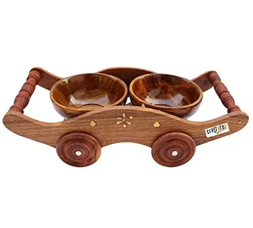 Wooden Handicrafted Trolley & Bowls