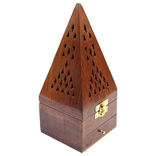 Wooden Handicrafts Hand Carved Wooden Incense Sticks Holder Wooden Pyramid Incense Box Stand Holder
