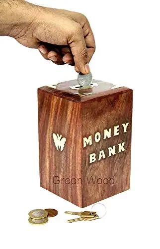 Wooden Money Bank – Large Piggy Bank-Home Decor Coin Box for Kids Size – 6x4x4 Inches
