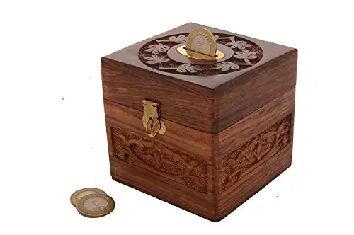 Wooden Money Bank Coin Holder Piggy Bank (Brown)