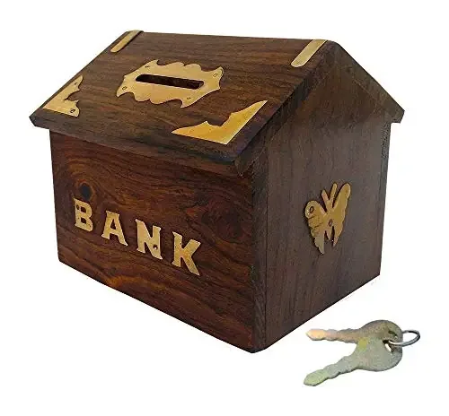 Wooden Money Bank Hut Style Kids Piggy Coin Box (4 Inch)