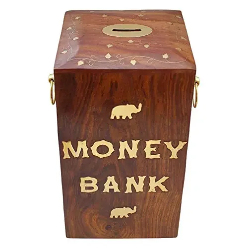 Wooden Money Coin Saving Box – Piggy Bank for Kids – Gifts for Children Boys Girls & Adult