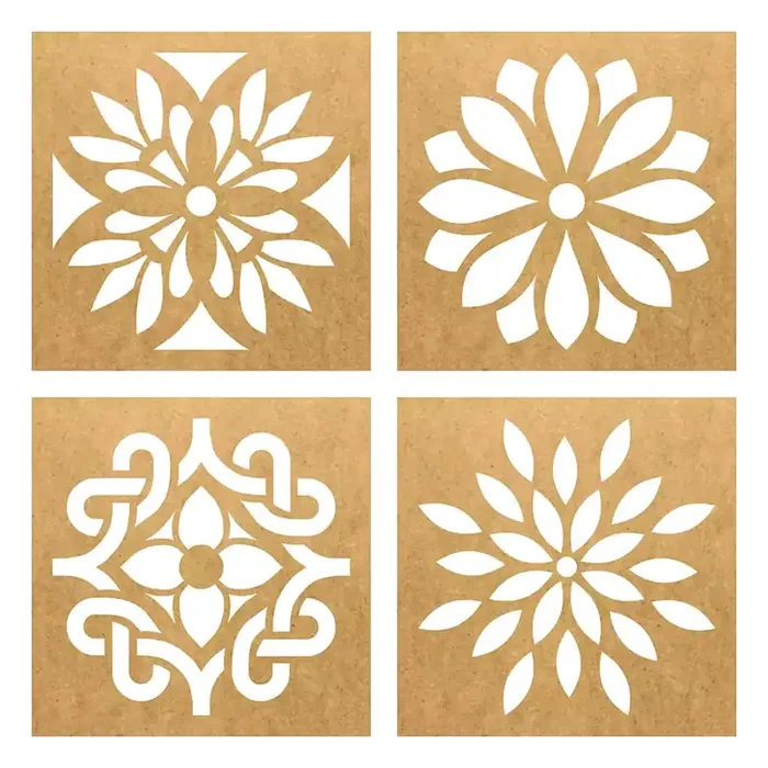 Wooden Rangoli Stencils Set Rangoli Making Kit for Diwali Decoration Home Decoration Rangoli Making Stencils (4 pcs, 8×8 inches) (WSC-118S)