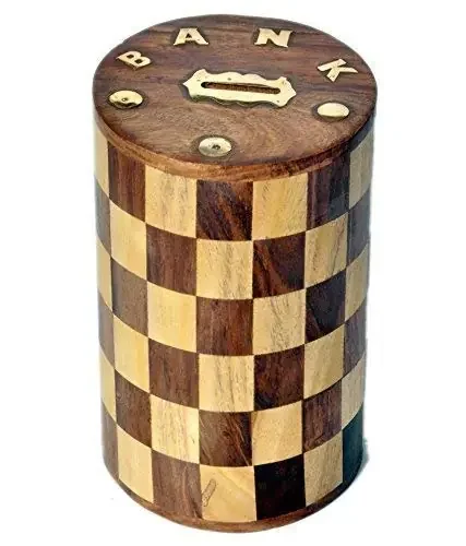 Wooden Round Chess Design Money Bank