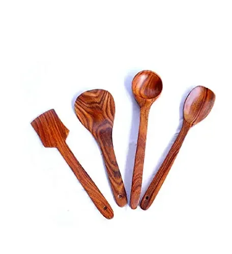 Wooden Sheesham Cooking Spoons for Non- Stick Utensils Set of 4
