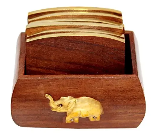 Wooden Tea Coasters Sets 6 Square Handicraft Home and Decor Items Coasters for Home Kitchen Dining Table Cup Glass