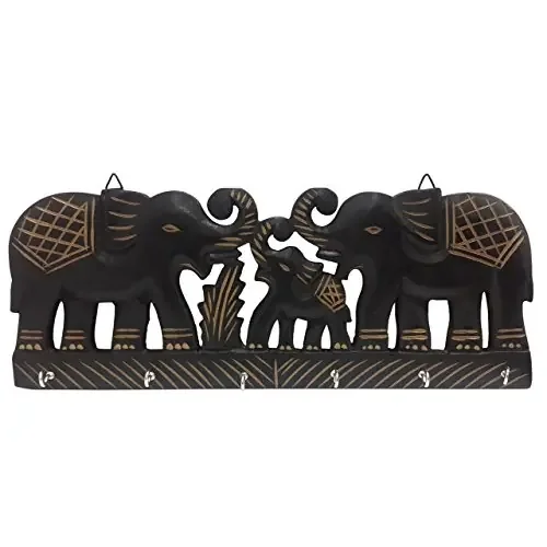 Wooden Wall Hanging Key Hanger with Key Hook in Double Elephant Shape