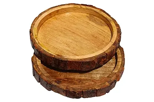 Woodiva Beautiful Table Decor Round Shape Wooden Serving Tray/Platter for Home and Kitchen etc [10×10] Inches (Natural 2 Pcs)