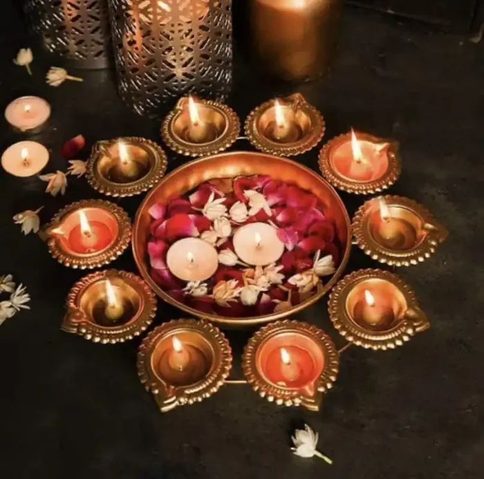 World Fire FAR World Crafts Golden Decorative Metal Diya Urli Bowl (10 inches)