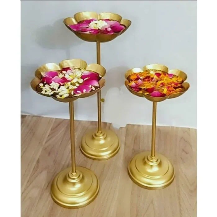 World Fire Taj Bowl Hammered Urli Candle Stand With Floating Diya Home and Festival Decor Show Piece for Floating Flowers – 3 Pieces (Size- 15 inch, 12 inch, 9 inch)