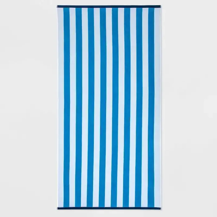 WOW Reversible Beach Towel Blue/White/Navy – Sun Squad™ Cotton, Lightweight, Terry, OEKO-TEX Certified