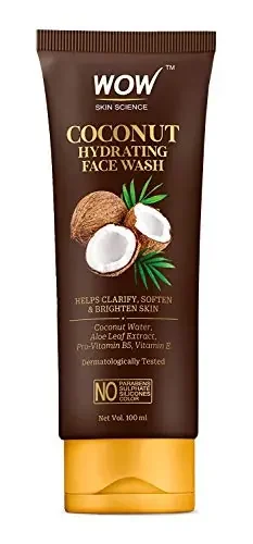 WOW Skin Science No Parabens Sulphate Silicones and Colour Coconut Hydrating Face Wash with Water Aloe Leaf Extract for Clarifying Softening and Brightening Skin for Dry/Normal Skin 100 ml