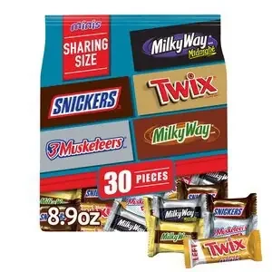 Wrigley SNICKERS, TWIX, MILKY WAY & 3 MUSKETEERS Minis Chocolate Candy Bars Variety Pack, 8.31 Oz Bag