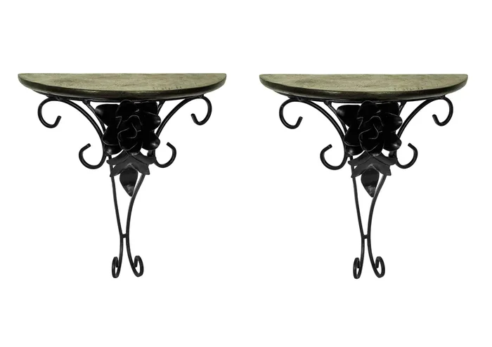 WROUGHT IRON CRAFTS Handcrafted Flower Design Wooden Wall Bracket Combo for Living Room