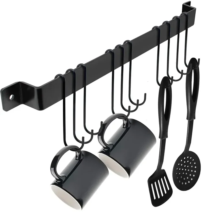 WROUGHT IRON CRAFTS Kitchen Pot And Pan Hanger Rail Bar Rack Wall Mounted 17 Inch with 10 Hooks Utensil & Cookware hangers Industrial Farmhouse Style Black Wrought Iron