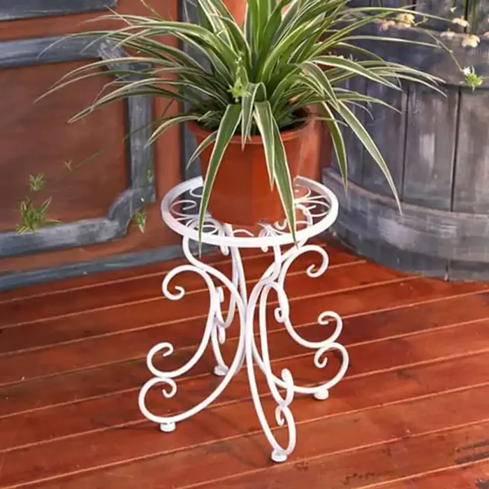 WROUGHT IRON CRAFTS Metal Plant Stand Rust Free Flower Pot Holder Indoor Outdoor Plant Rack/Shelf – White