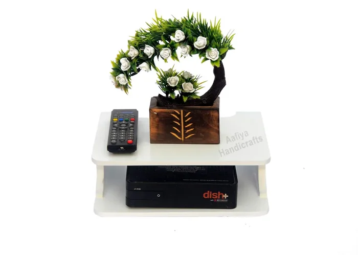 WROUGHT IRON CRAFTS Multipurpose MDF Set Top Box Holder WiFi Holder Wall Shelf (White)