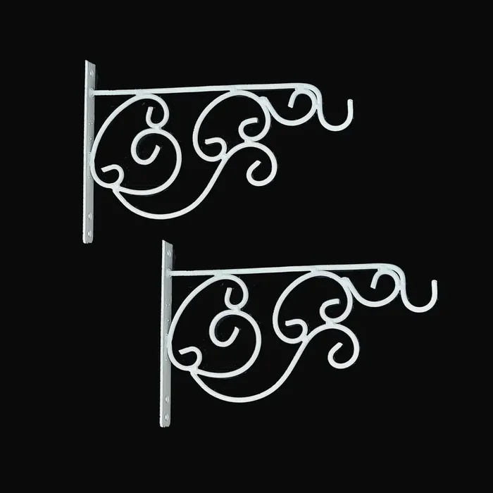 WROUGHT IRON CRAFTS Victorian Wall Hook for Bird Feeders Planters Lanterns Wind Chimes As Wall Brackets (White 1) Alloy Steel