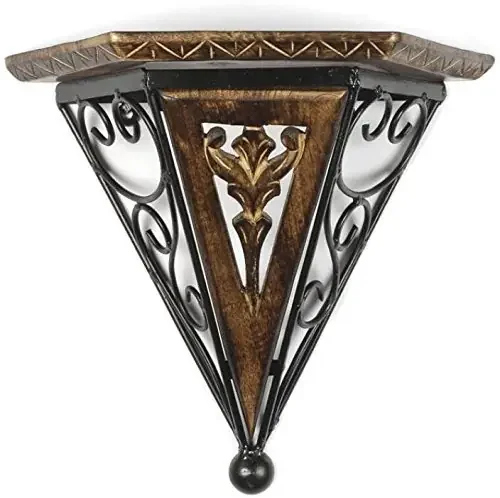 WROUGHT IRON CRAFTS Wooden & Wrought Iron Wall Bracket/Home Decor Premium Wood Quality for Living Room