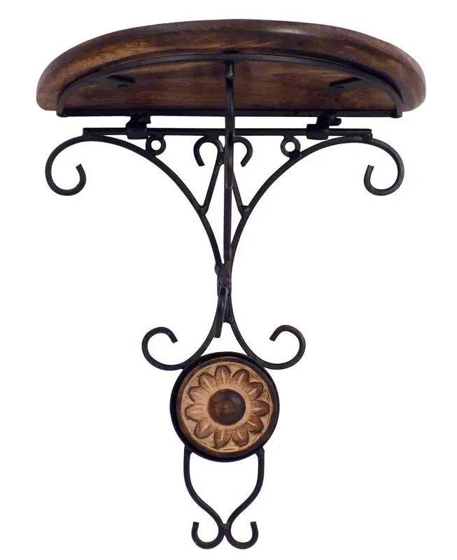WROUGHT IRON CRAFTS Wooden & Wrought Iron Wall Bracket Wall Hanging Bracket For Living Room Decorative Corner Fancy Wall Bracket Shelf For Living Room Wall Mount Shelf Corner For Room Black