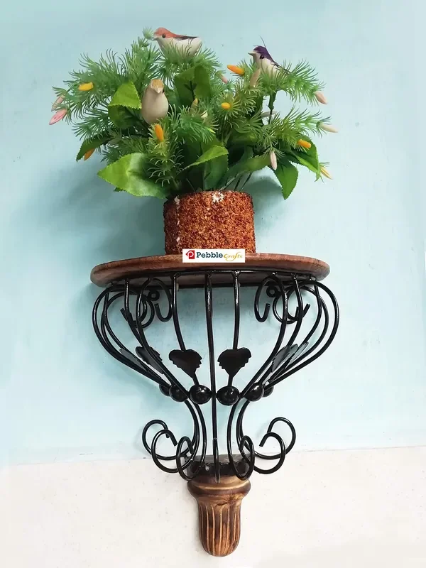 WROUGHT IRON CRAFTS Wooden and Iron Wall Mounted Wall Bracket Shelf for WiFi Photo Frame and Pots Living Room (Heavy) for Decorative Purpose