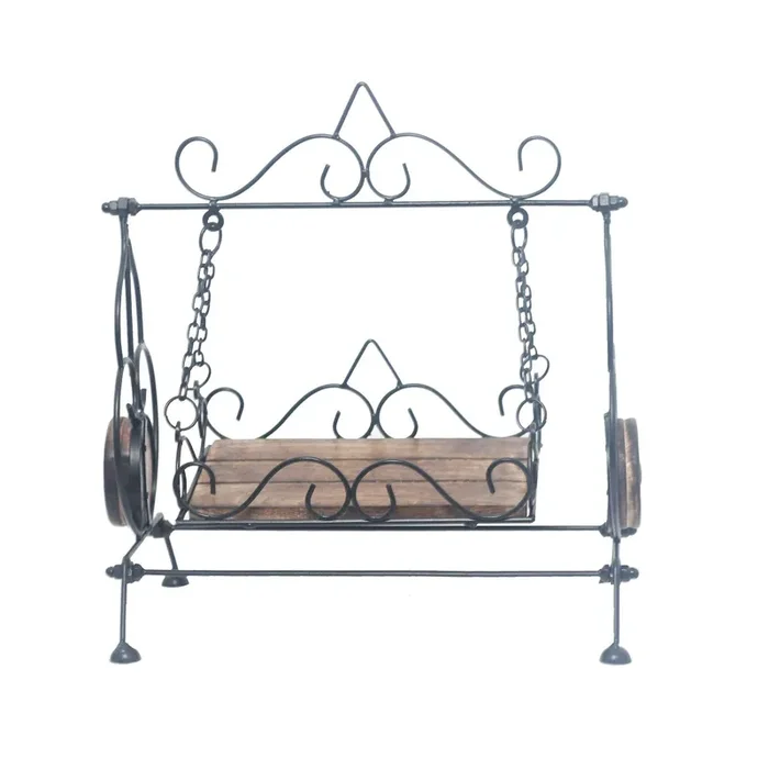 WROUGHT IRON CRAFTS Wooden Antique Wrought Iron Krishna Jhula Laddu Gopal Jhula for Home and Office Jhula Pack of 1