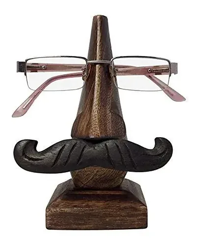 WROUGHT IRON CRAFTS Wooden Hand Crafted Nose Shaped Spectacle Specs Eyeglass Holder with Mustaches