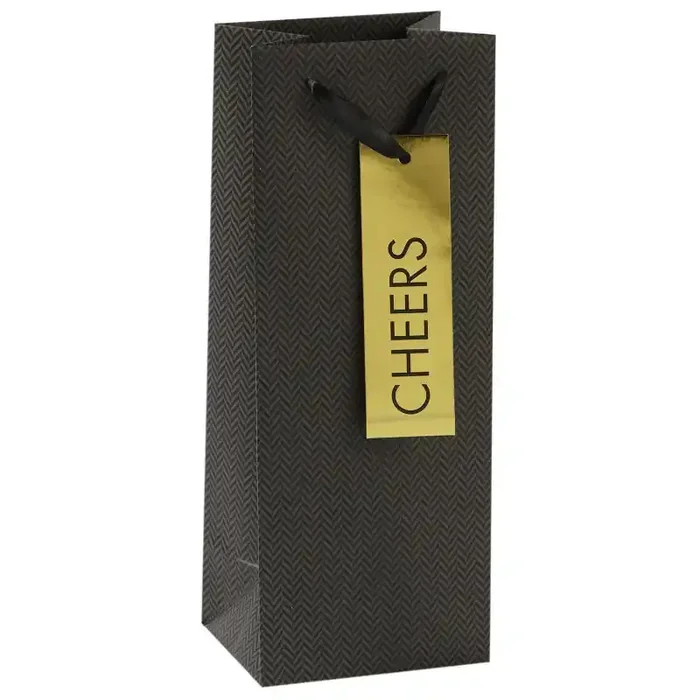 XSmall Herringbone Cheers Bag Black – Spritz™ Wine Bottle Gift Bag, Multicolor, Classic Pattern, Birthday & Halloween