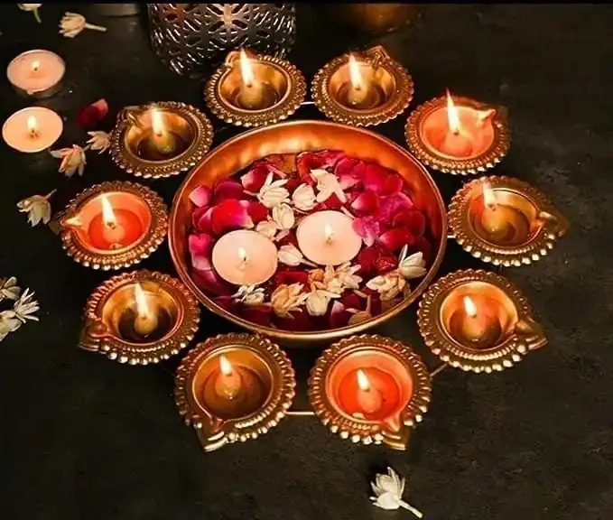 YABIE ARTS Decorative Metal Diya Traditional Diya Urli Tealight Holder Golden Bowl for Floating Flowers and Tea Light Candles Home,Office, Table Top, Diwali Decoration Items (12 Inch) s2003