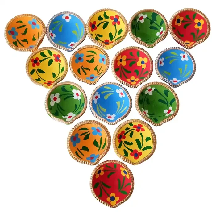 Yaksa Decorative Diwali Diyas Mitti Diya Mitti Ke Deepak Mitt Ka Diya Terracotta Diya Designer Clay Diya Diyas for Pooja (Set of 15) – Made in India