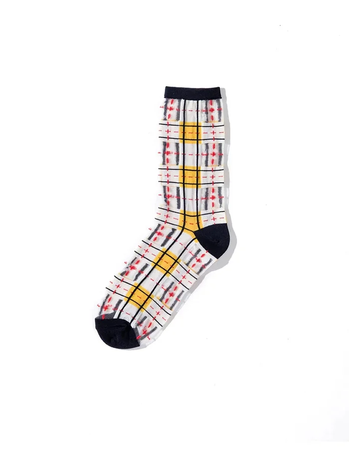 Yellow & Black Tartan Sheer Socks