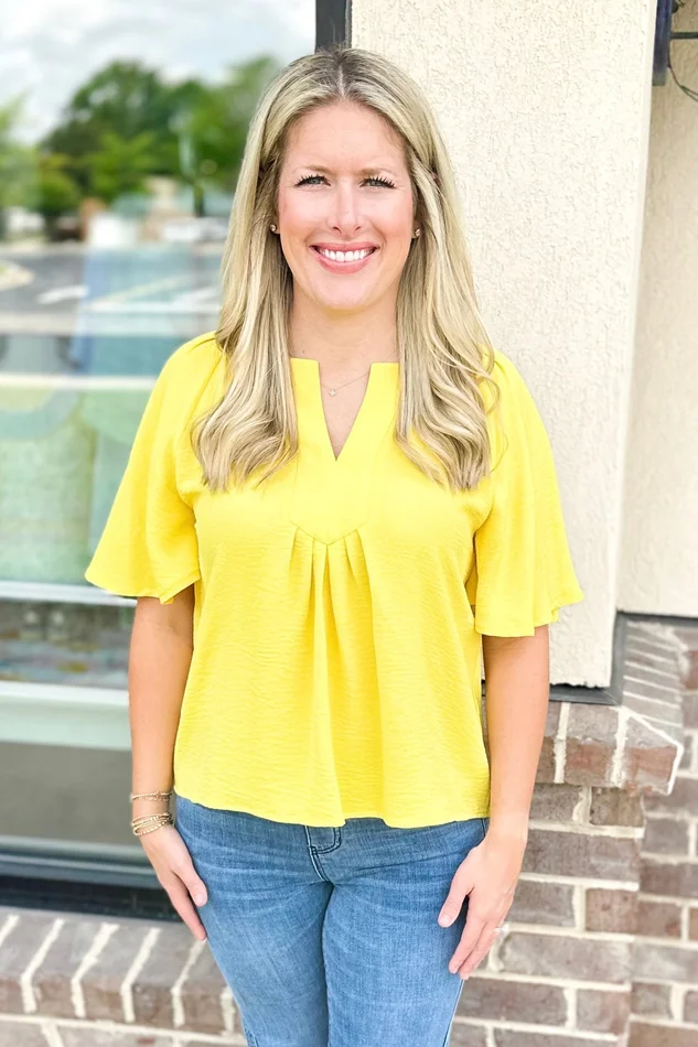 YELLOW VNECK PLACKET TOP