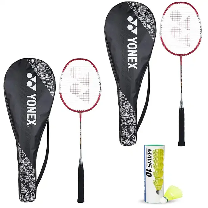 Yonex Best Beginner‘s Badminton Combo (ZR 100 Light Aluminum Blend Racquet with Full Cover Set of 2 + Mavis 10 Shuttlecock Pack of 6)