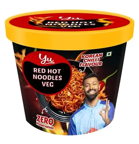 Yu – Red Hot Noodles Veg – 2X Spicy – Korean Chilli Flavour – No Preservatives – Instant Food – 100% Natural Cup Noodles – Ready to Eat Instant Noodles – 80g