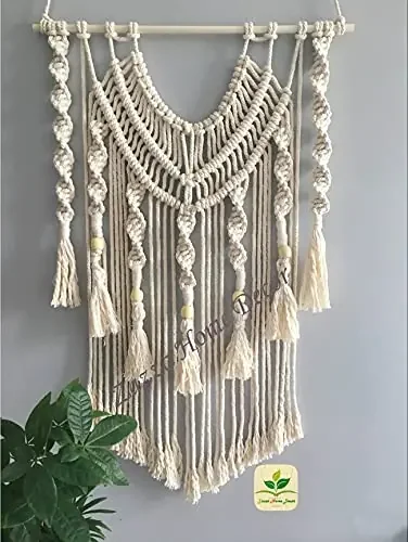 Zazza Home Decor -Woven Macrame Boho Bohemian Wall Hanging Backdrop Tapestry (40X70cm , Off-White)