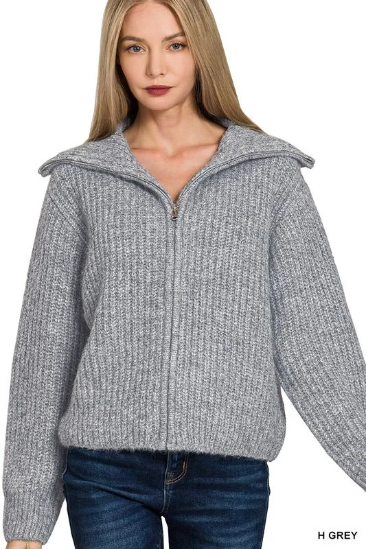 Zenana High Neck Zip Sweater
