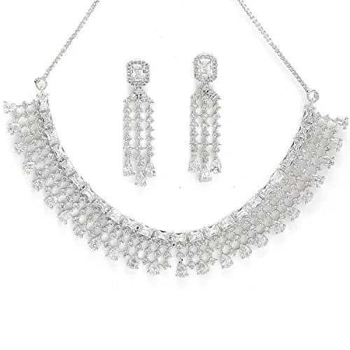 ZENEME Jewellery Floral Design Choker Necklace Set With Earring For Women and Girls
