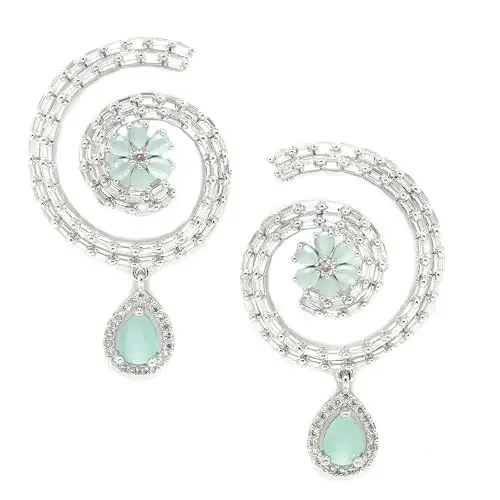ZENEME Rhodium-ColorCircular Studded Hoop Earrings