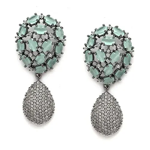 Zeneme Rhodium-ColorGunmetal Toned Teardrop Shaped Drop Earrings for Girls and Women