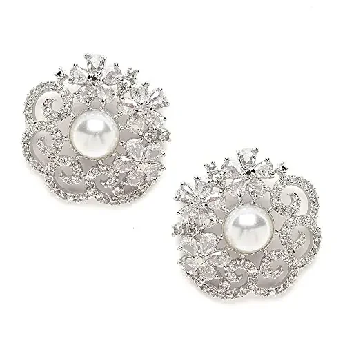 Zeneme Rose Golden ColorCrescent Contemporary Floral Embelished Designed Stud Earring Jewellery For Girls and Women