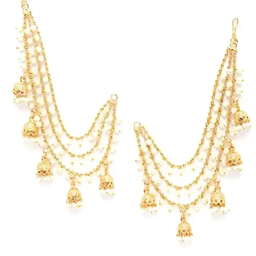 Zeneme Traditional Brass 18 K Golden ColorWedding Jewellery Bahubali Inspired Long Chain Jhumki Earrings for Women and Girl