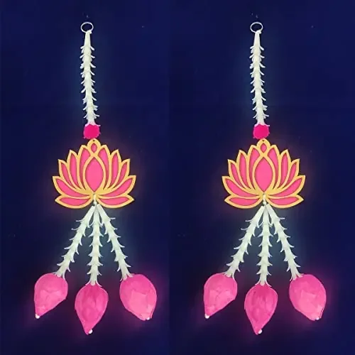 ZestEnter Handmade MDF Lotus Hangings with Lotus Buds and Tuberrose/Rajanigandha, Backdrop Hangings for Decorations – 1 Pair