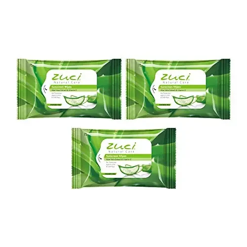Zuci Sunscreen Wipes with Aloe and Vitamin E (Pack of 3 = 45 Wipes)
